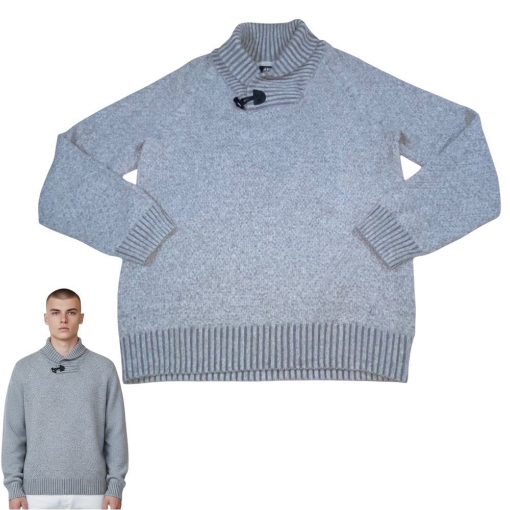 H & M Shawl Neck Wool Blend Gray Knit Sweater - Men’s Large - Picture 2 of 12